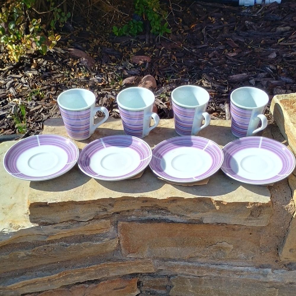 Cafe Pavillion Lavender Espresso Cups & Saucers Dishwasher & Microwave Safe!